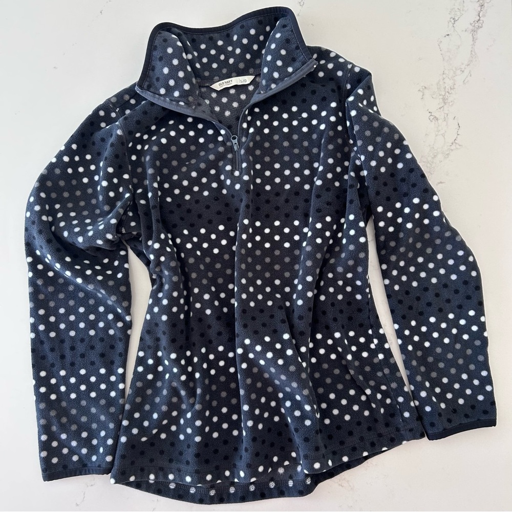 Old Navy Fleece Jacket Quarter Zip Black and White Polka Dot Vintage Womens L